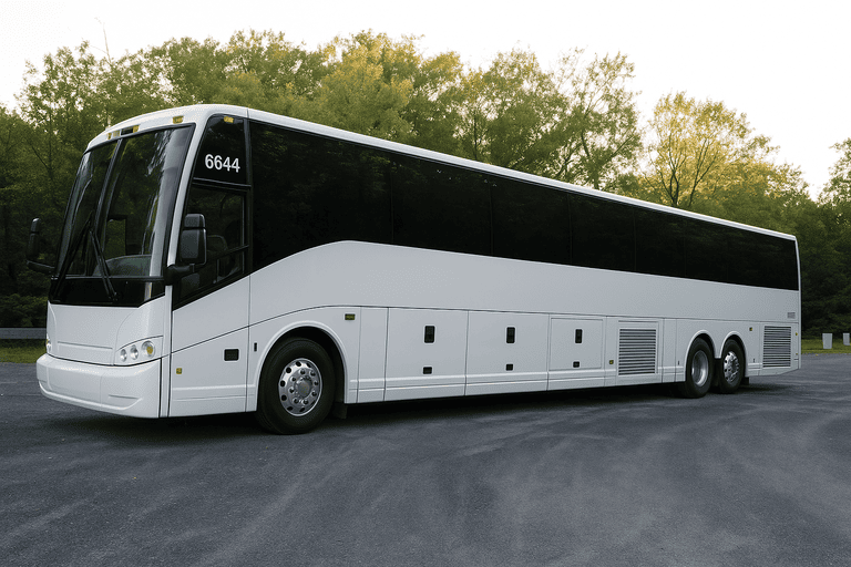 exterior of Charter Bus Rental Rowlett coach bus